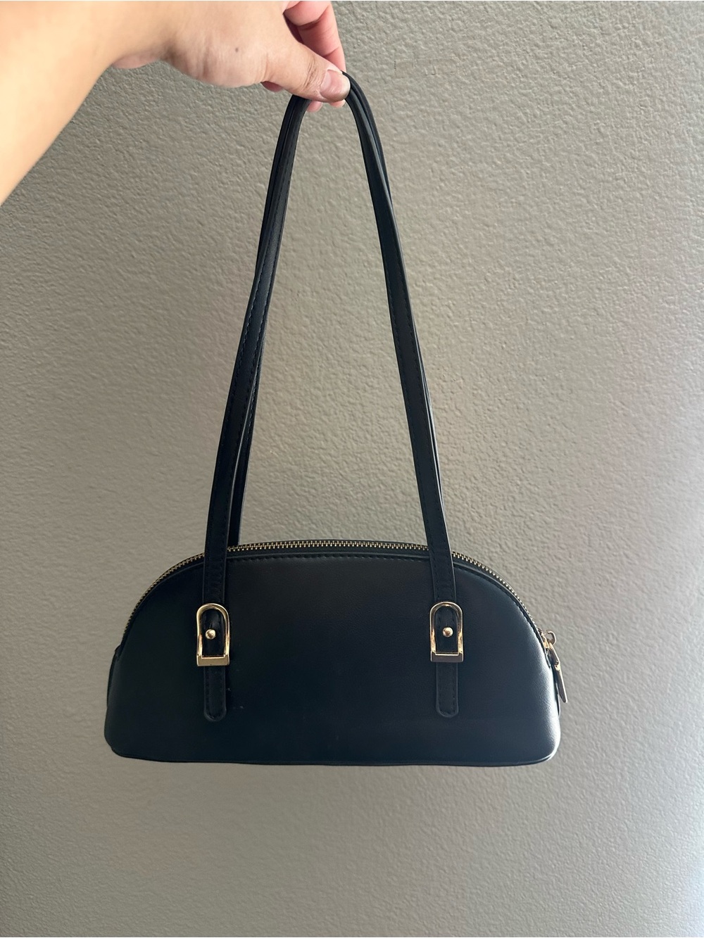 Madison West Black Shoulder Bag with Gold Hardware